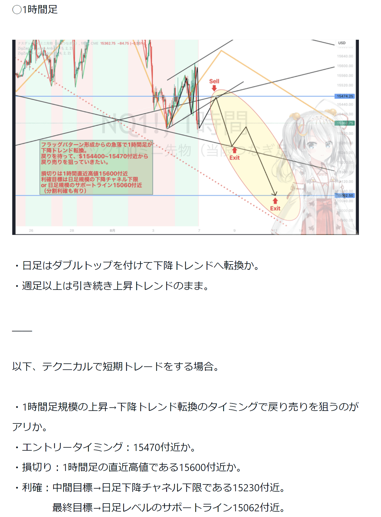 1時間足のチャート画像と説明文